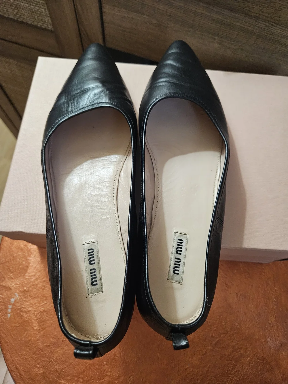 Miu Miu Black Pointed-Toe Leather Flats Size 10